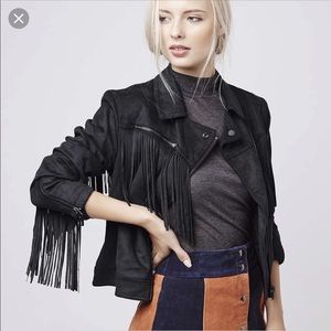 Topshop black suede fringe motorcycle 2 jacket